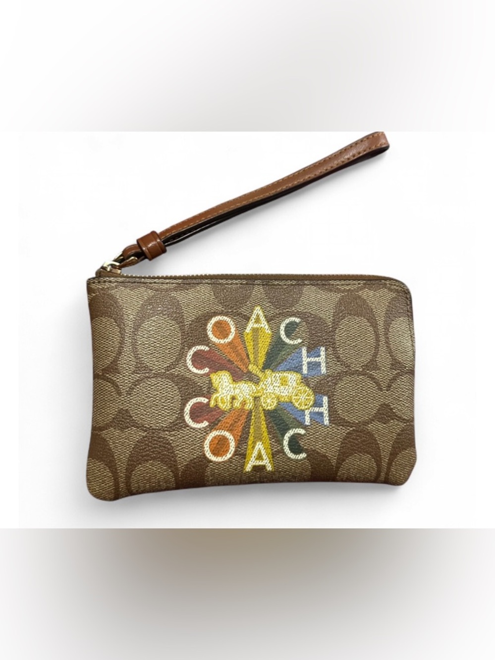 Coach Corner Zip Wristlet In Signature Canvas With Coach Radial Rainbow c7308